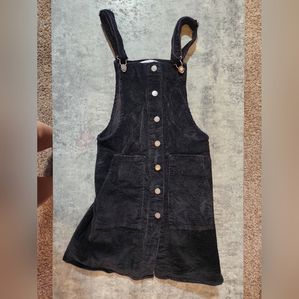 TinselTown Sz S Black Velvet Denim Button Skirtall Overall Dress Jumper